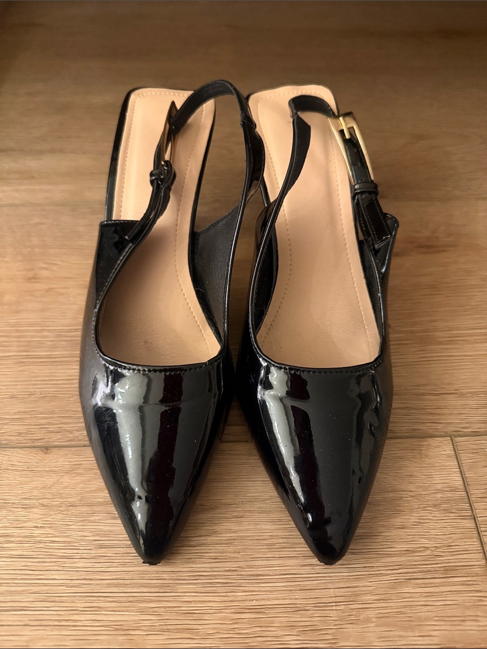 SHEIN Black Patent Slingback Pointed Flats